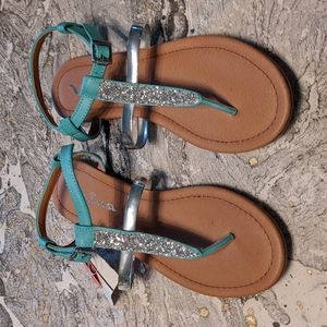 NINA - TURQUOISE AND SILVER AND GLITTER SANDALS sz4 girls